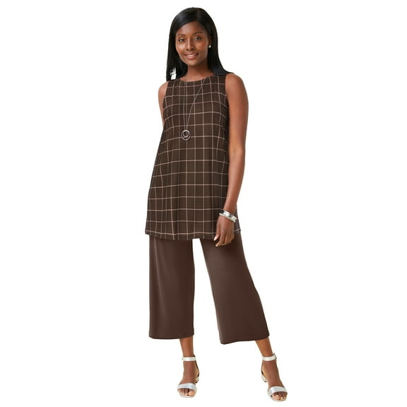 Jessica London Women's Plus Size Knit Tunic Tank Long Sleeveless Blouse