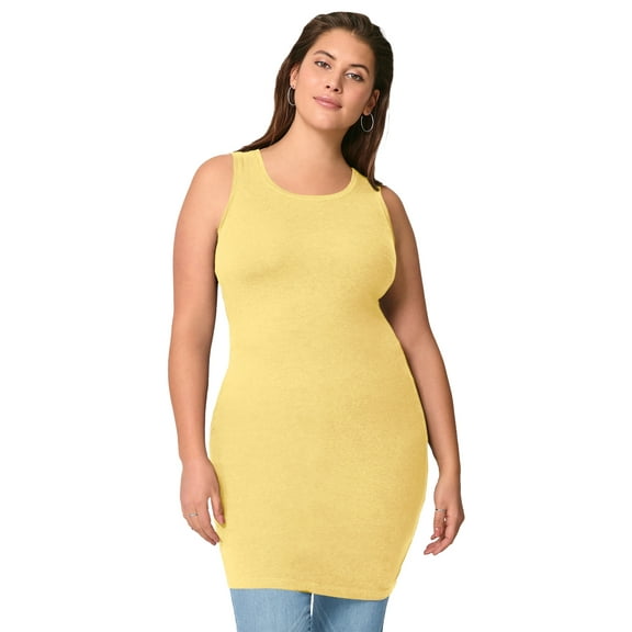 Ellos Plus Size Stretch Knit Scoop Neck Sleeveless Long Tank