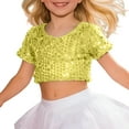 thumbnail image 4 of YWOAGH Kids Summer Tops&nbsp;Glitter Sequin Elastic Crop Top Short Sleeve For Stage Performance Singing Dancing & Show&nbsp;Girls Shirts Gold 3-8 Years, 4 of 4