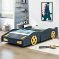 thumbnail image 3 of Euroco Car-Shaped Twin Size Platform Bed with Tires and Storage Cabinet for Kids Bedroom, Dark Blue, 3 of 13