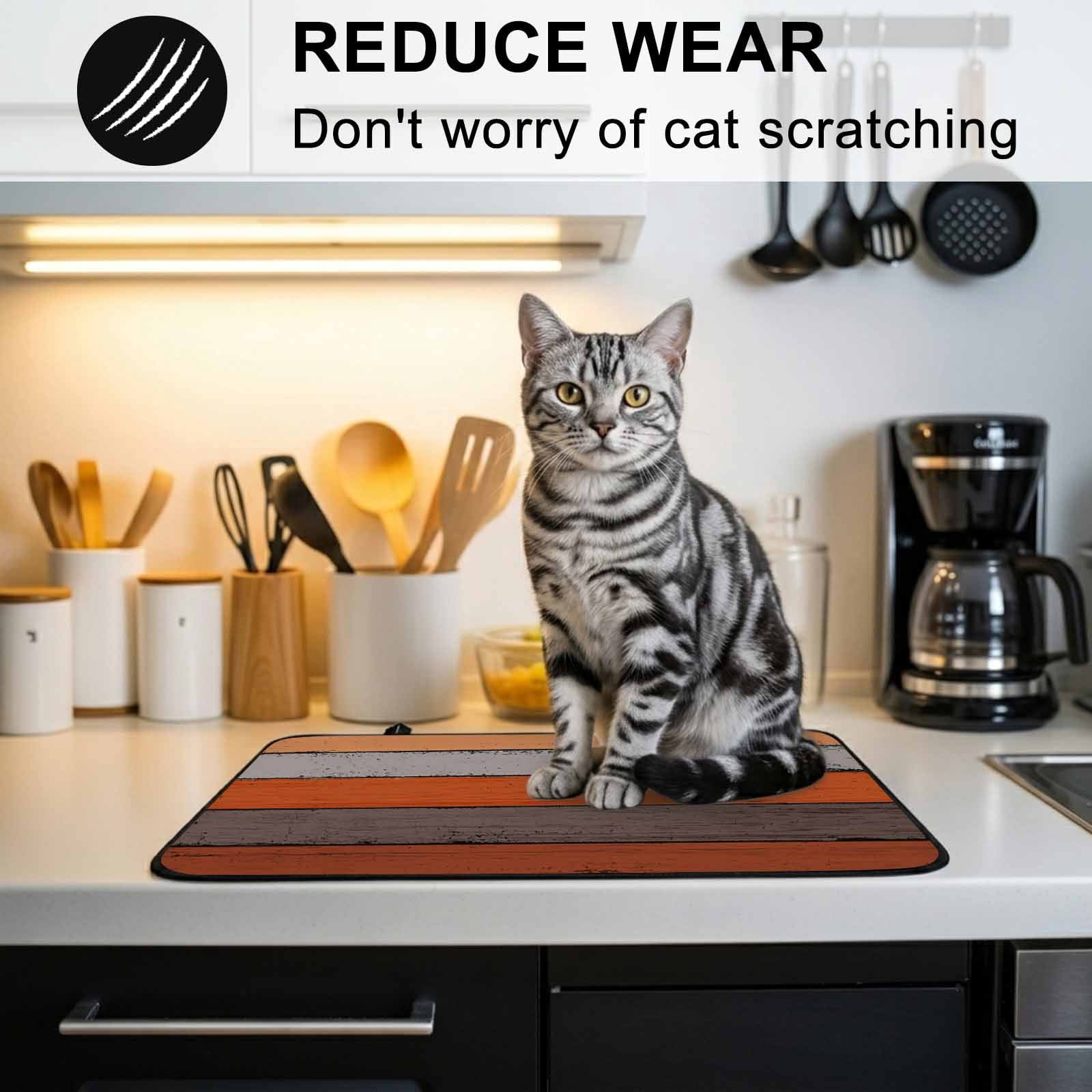 Orange Wooden Stove Top Cover for Electric Stove, Heat-proof & Non Slip Glass Top Stove Cover Protector, Grey Stripe Gradient Country Rustic Grain Kitchen Flat Cooktop Rubber Mat 28.5x20.5 Inches
