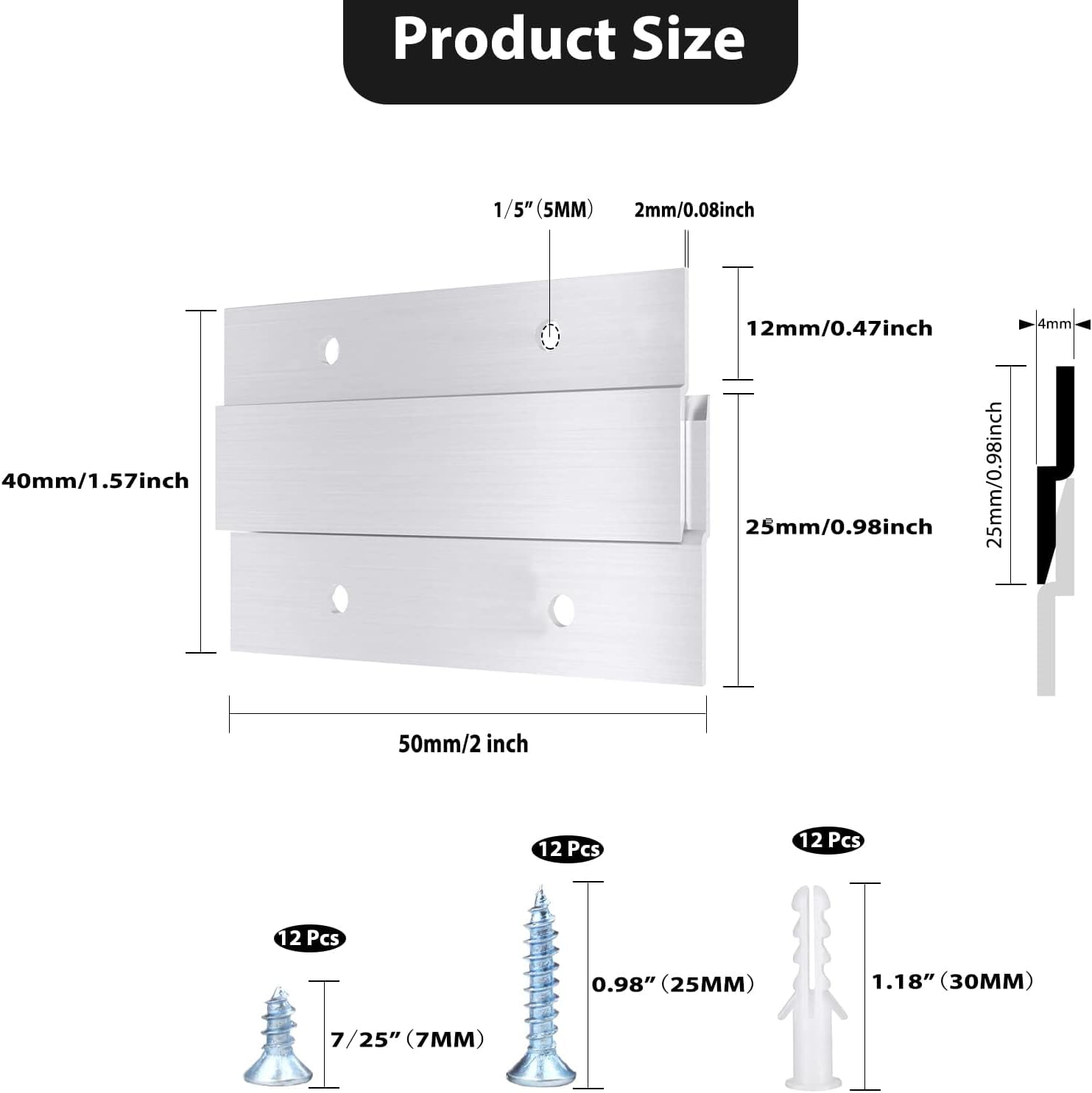 French Cleat Picture Hanger, Aluminum Z Hanger Interlocking Wall Mounting Bracket Hardware Kit Clips for Hanging Painting, Mirrors, Panels, Artwork, Cabinet, Whiteboard (2inch-6Pairs)