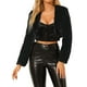 thumbnail image 1 of Chaqueta Cortada de Piel Sintética Abierta sin Cuello de Manga Larga INSPIRE CHIC para Mujeres 2XL Negra, 1 of 7