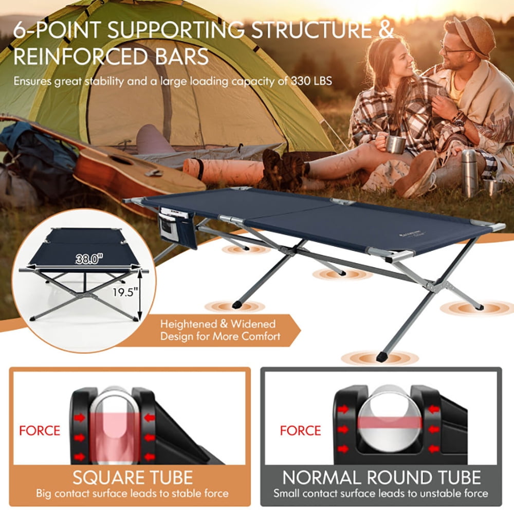 Aimee Lii Extra Wide Folding Camping Bed with Carry Bag and Storage Bag, Outdoor Portable Camping Bed for Sleeping Hiking Travel, Blue Aimee Lii Extra Wide Folding Camping Bed with Carry Bag and Storage Bag, Outdoor Portable Camping Bed for Sleeping Hiking Travel, Blue