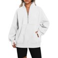 thumbnail image 2 of FAOWME Womens Pullover With Pocket Long Sleeve Half Zipper Stand Collar Solid Color Loose Fit Casual Comfortable Sweatshirt For Everyday Wear White L, 2 of 4
