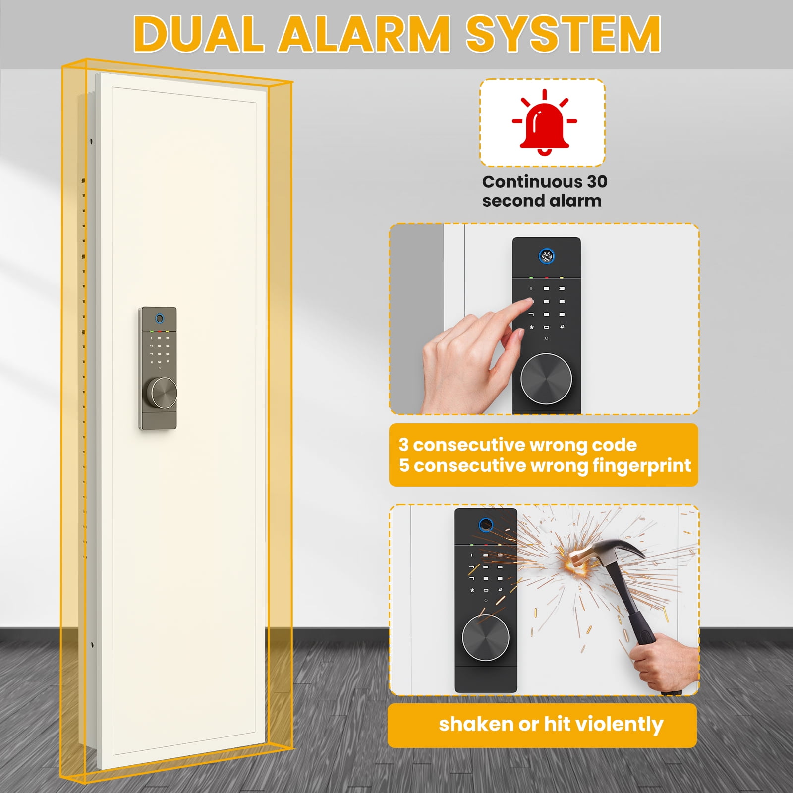 53.15" In Wall Gun Safe, Wall Safe Between the Studs, Biometric Hidden Gun Safes for Pistols, Gun Cabinets for Shotguns with Gun Rack and Adjustable Shelves(White-Fingerprint)