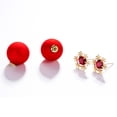 thumbnail image 3 of 1 par de pendientes con forma de flor de nieve y bolas rojas de diamante para mujer, ideales como regalo de boda o compromiso (rojos)., 3 of 5