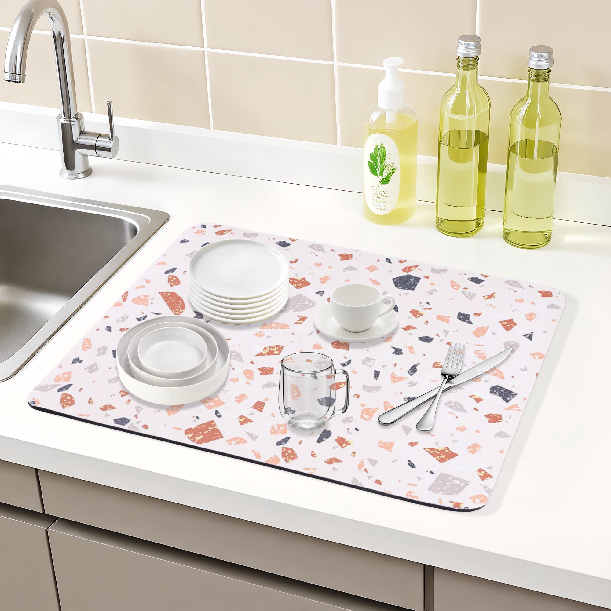 Unique Bargains Absorbent Dish Drying Mat for Kitchen Counter Brown 19.7*15.7 inch