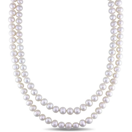 Miabella 7-7.5mm White Cultured Freshwater Pearl Endless Two-Strand Necklace, 54