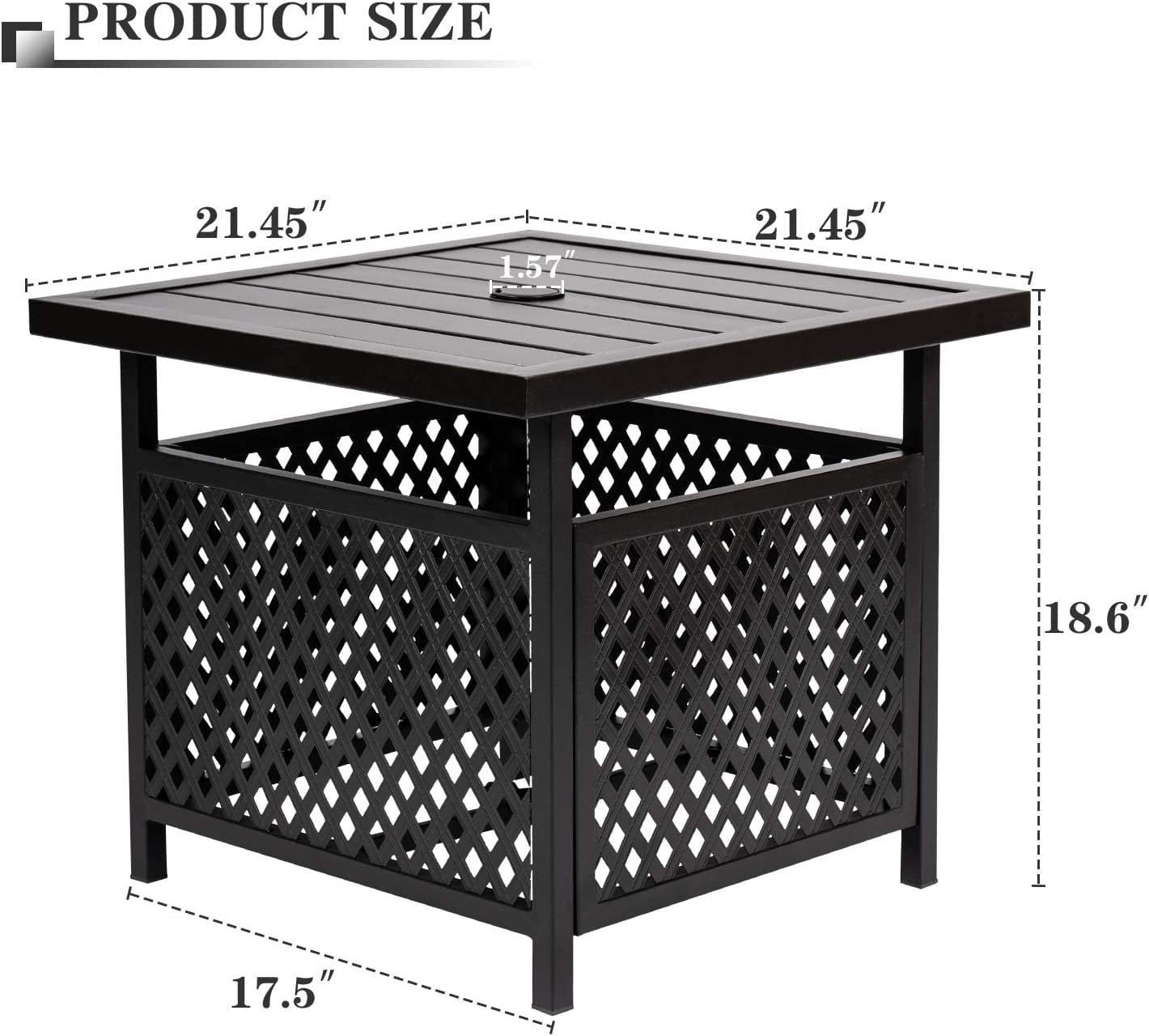 SOLAURA Outdoor Bistro Side Table Patio Metal Umbrella Base Stand with 1.57" Umbrella Hole, Black