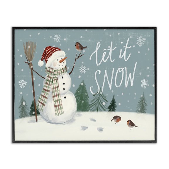 Stupell Industries Rustic Lodge Let It Snow Magical Snowman in Scenic Snowfield Black Framed Giclee Art, 14 x 11, by Victoria Barnes