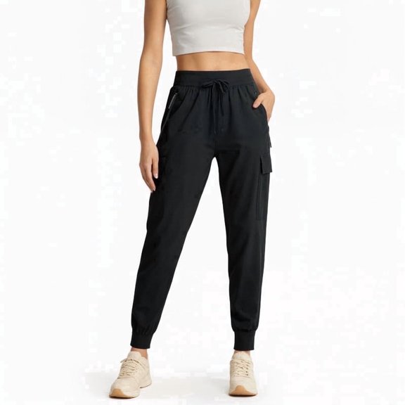 SOKJ Women's Cargo Joggers Lightweight-Quick Dry Hiking Pants Athletic Lounge Casual Travel Black XL