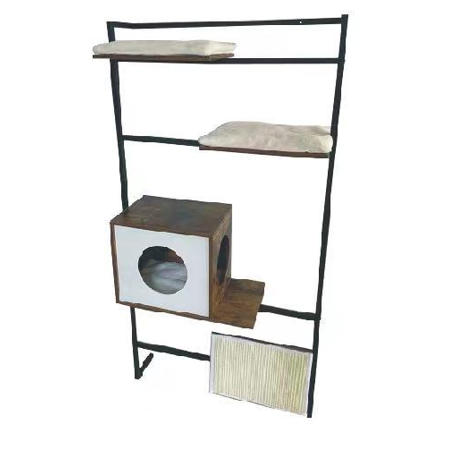 Wall-Mounted Cat Tree, 61-Inch Cat Tower, Cat Condo Furniture with Steel Frame, Rustic Brown and Black