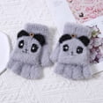 thumbnail image 4 of 2pcs panda half-finger flap woolen gloves half-finger flap plush knitted coldproof thickened - gray, 4 of 5