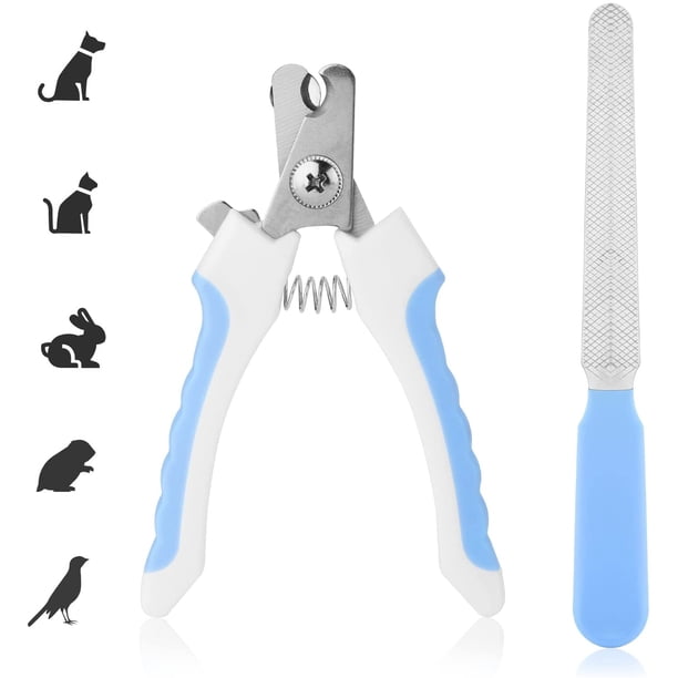 Cortauñas profesional para mascotas, lima de uñas para perros, gatos, cachorros y gatitos con cubierta protectora y cierre de seguridad (azul)