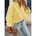 thumbnail image 6 of Womens Button Down Shirts Long Sleeve Casual Crop Tops Solid Lapel Blouse Shirt with Chest Pocket Yellow XL, 6 of 8