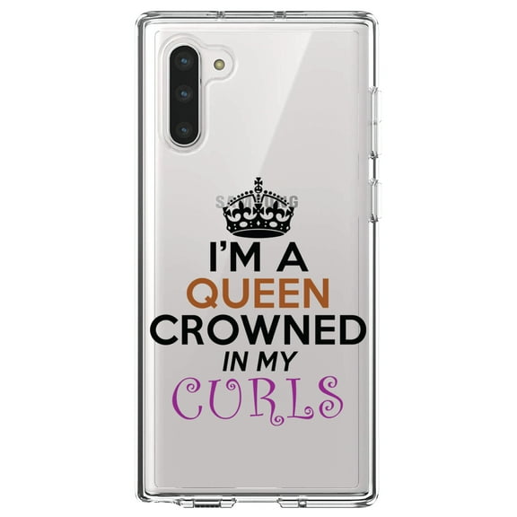 DistinctInk Clear Shockproof Hybrid Case for Samsung Galaxy Note 10 (6.3" Screen) - TPU Bumper Acrylic Back Tempered Glass Screen Protector - I'm a Queen Crowned in My Curls