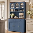 thumbnail image 2 of Hiphuta 71"in Modern Kitchen Pantry Storage Cabinet, Freestanding Kitchen Hutch Cabinet with Adjustable Shelves & Microwave Stand, Coffee Hutch for Dining Room, Blue, 2 of 7