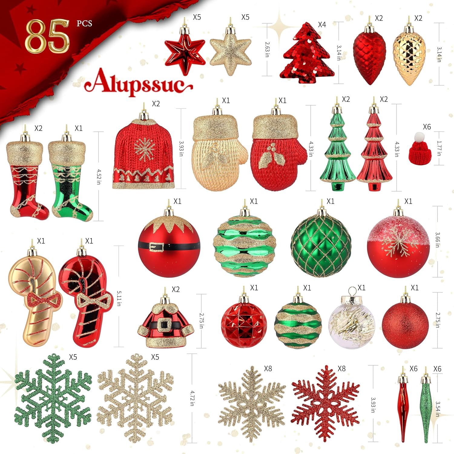 85ct Christmas Balls Ornaments Set, Colorful Shatterproof Plastic Christmas Tree Ornaments, Xmas Decorative Baubles for Christmas Tree Decorations with Hanging Strings