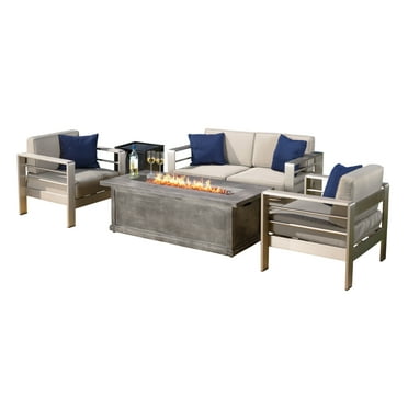 Crested Bay Outdoor Aluminum 5 Piece Brown Set With Rectangular Fire Table Com Crested Bay Outdoor Aluminum 5 Piece, Broyhill 4 Piece Outdoor Furniture