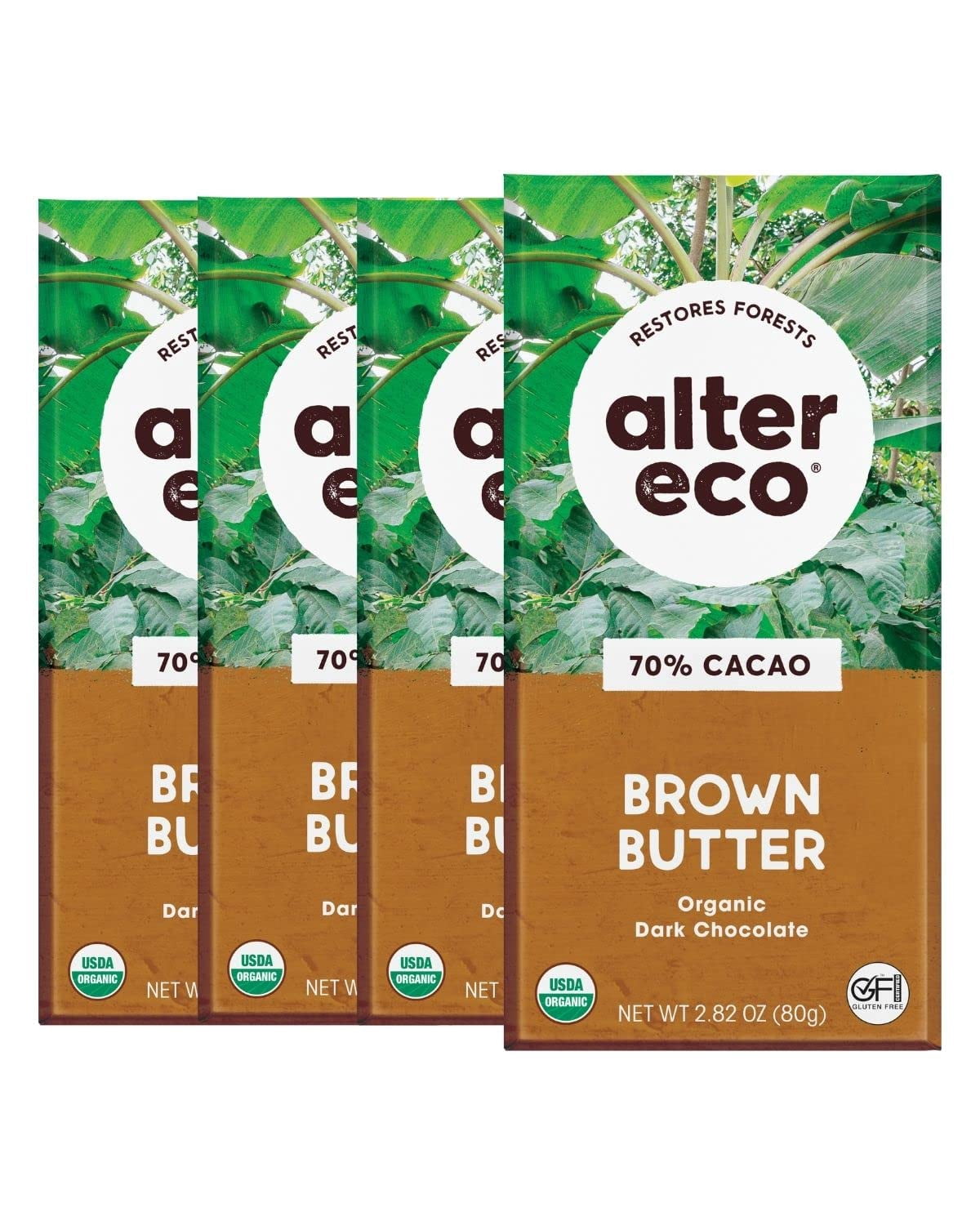 Alter Eco Organic Dark Chocolate Brown Butter 70% Cacao 2.82 oz Pack of 4