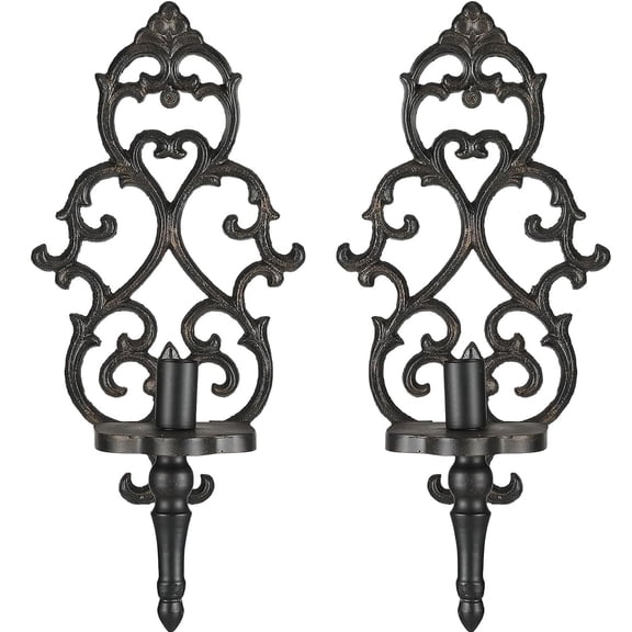 Cast Iron Wall Candle Sconces Set of 2, Metal Wall Hanging Candle Holder, Vintage Scroll Candle Holder Set, Decorative Candle Sconces for Living Room Bedroom Home Weddings Event