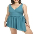 thumbnail image 1 of Women Plus Size Bikini Dress Sleeveless V Neck Off-Shoulder Solid Color Summer Beach Swimwear with Briefs, 1 of 9