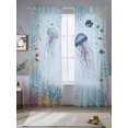 thumbnail image 2 of Coastal Jellyfish Sheer Curtains 96 Inch Length 2 Panels Set, Summer Ocean Nautical Fish Coral Voile Window Treatment Semi Sheer Long Curtains Drapes for Bedroom/Living Room/Kitchen 52"x96"x2, 2 of 7