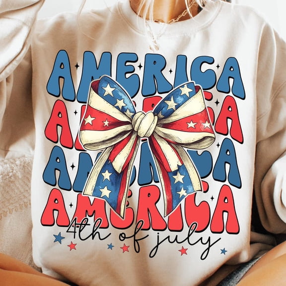 4th of July Coquette Bow Sweatshirt, Retro America Sweatshirt, Independence Day Shirt, USA Flag Sweatshirt