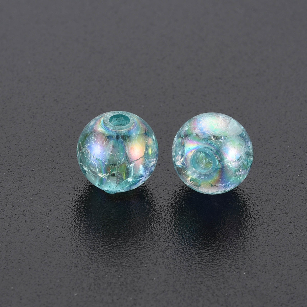 Transparent Crackle Acrylic Beads AB color Plated Round Sky Blue 8x7mm Hole: 1.8mm about 1745pcs/500g
