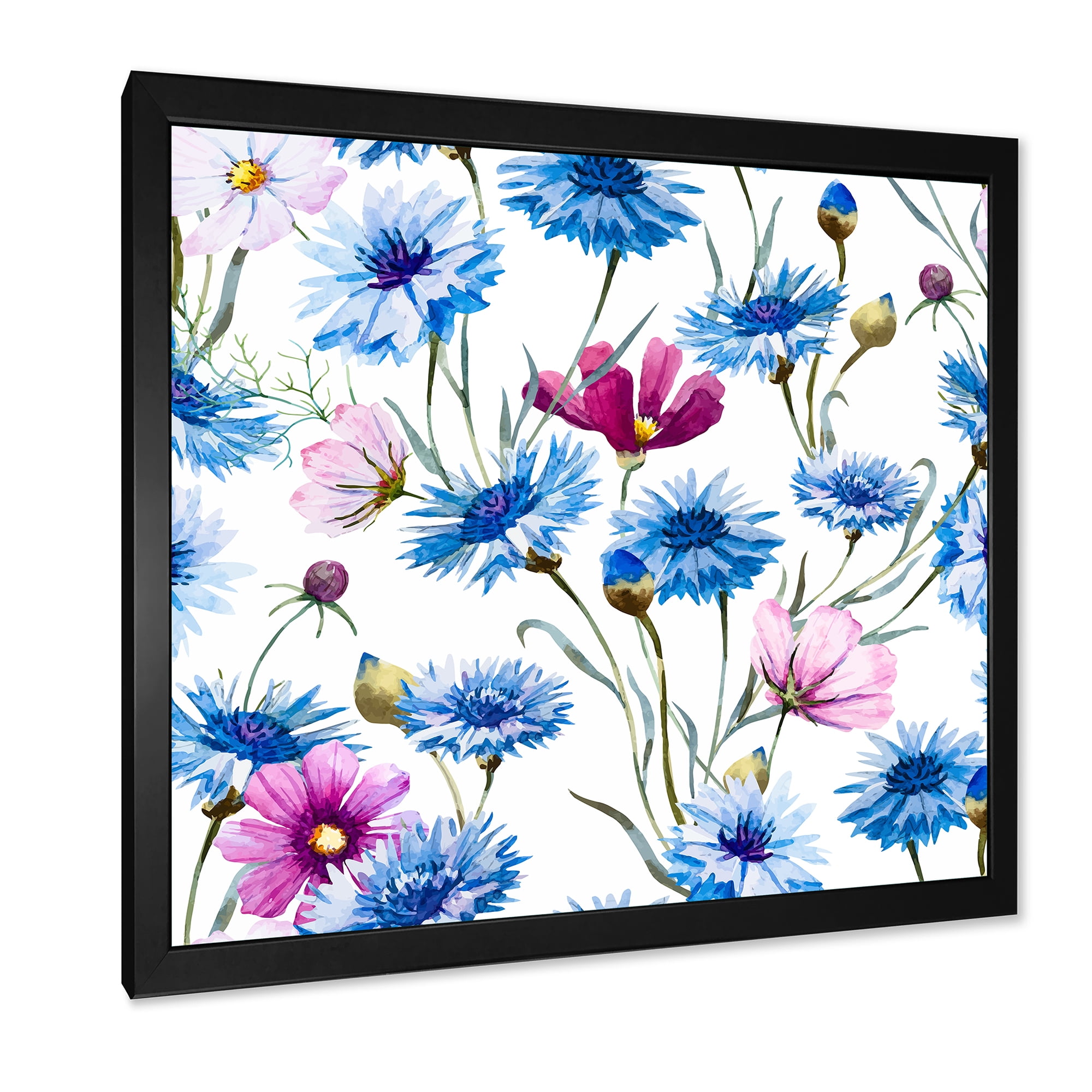 Designart 'Pink and Blue Wild Cornflowers' Traditional Framed Art Print