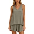 thumbnail image 4 of FRSASU Plus Size Women's Pajama Sets Cooling Lightweight Soft Comfy V Neck Sleeveless Loose Fit Tee with Shorts Set Sleepwear Gray, 4 of 6