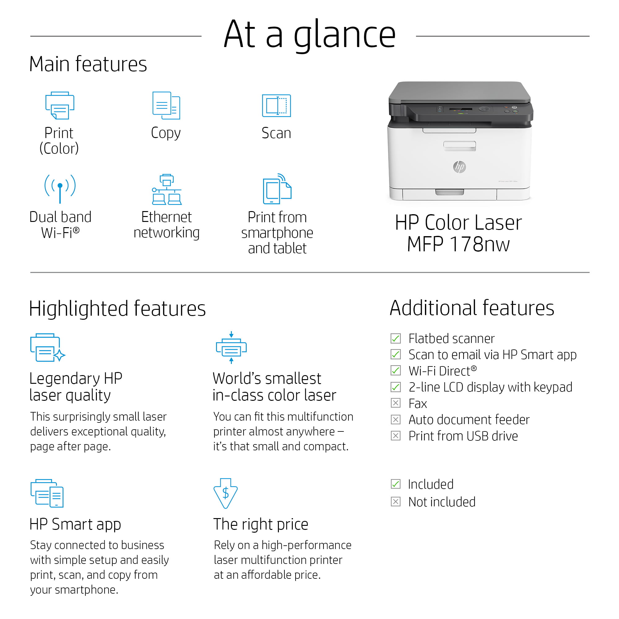 HP Color Laser 178nw Wireless All in One Laser Printer with Mobile Printing  & Built-in Ethernet, Works with Alexa (4ZB96A)