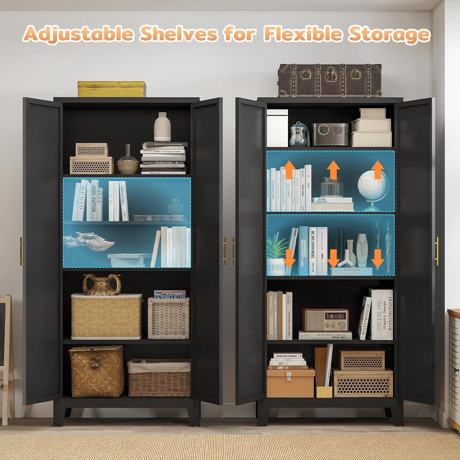70" Tall Metal Storage Cabinet with 3-Digit Combination Lock, Steel Pantry Cabinet with 4 Adjustable Shelves & 2 Doors, Secure Freestanding Organizer for Home, Office, Garage, Black