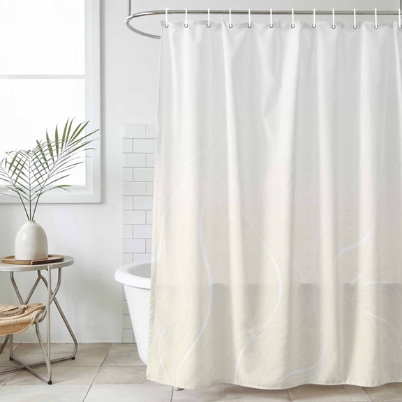 Cream Geometric Waterproof Fabric Shower Curtain,Modern White Stripe Abstract Distortion Art Waterproof Fabric Shower Curtain for Bathroom Bathtubs Shower Curtains with 12 Hooks Extra Long 72x96