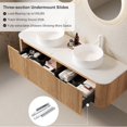 thumbnail image 5 of 60" Bathroom Vanity with Double Sink, Floating Bathroom Vanities with Ultra-Thin Ceramic Basin and Marble Top, 2 Large Soft-Closing Storage Drawers, Pre-Assembled Cabinet, Nature Wood, 5 of 7