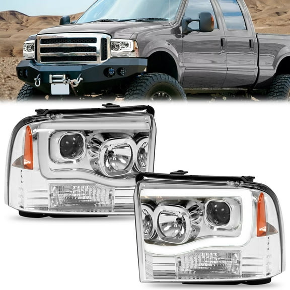 For 2005-2007 Ford F250 F350 Super Duty LED DRL Projector Headlights Chrome