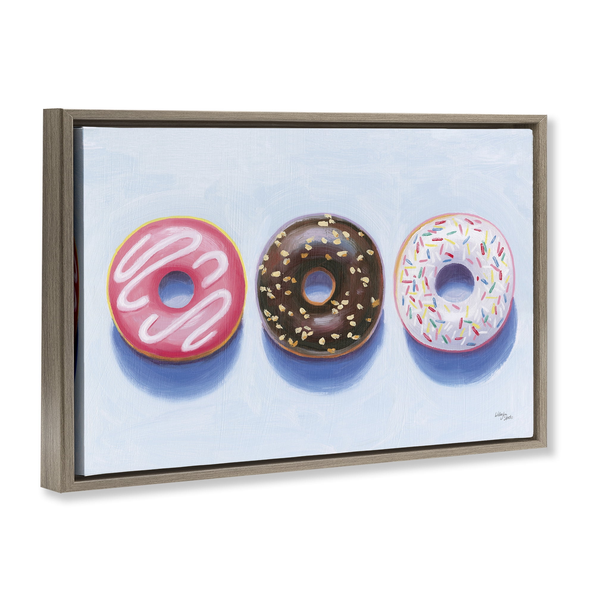 Stupell Industries Three Doughnuts Trio Food & Beverage Painting Brown Floater Framed Canvas Art Print Wall Art, 25 x 17