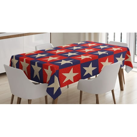 Primitive Country Decor Tablecloth, Checkered Pattern in Navy and Red with Stars National Loyalty, Rectangular Table Cover for Dining Room Kitchen, 60 X 84 Inches, Cream Navy Red, by (Best Over The Counter Scar Removal Cream)