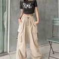 thumbnail image 4 of DuoJiaJ Womens Cargo Pants, Wide Leg Streetwear Utility Casual Beige L, 4 of 4