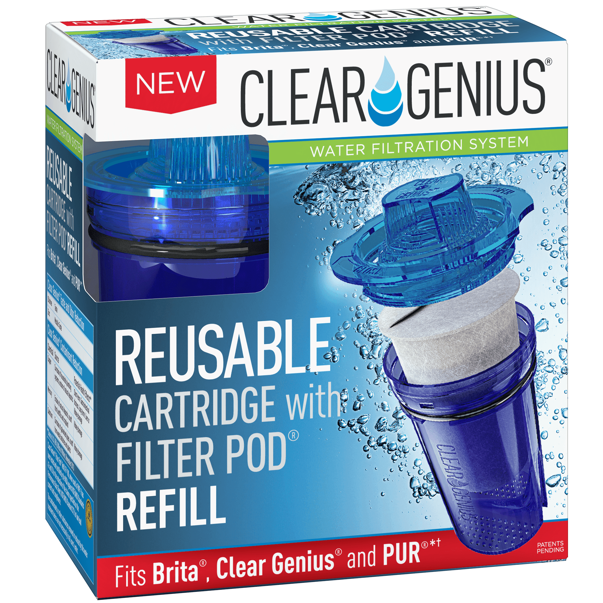 Clear Genius® Water Filtration System One Reusable Cartridge With One