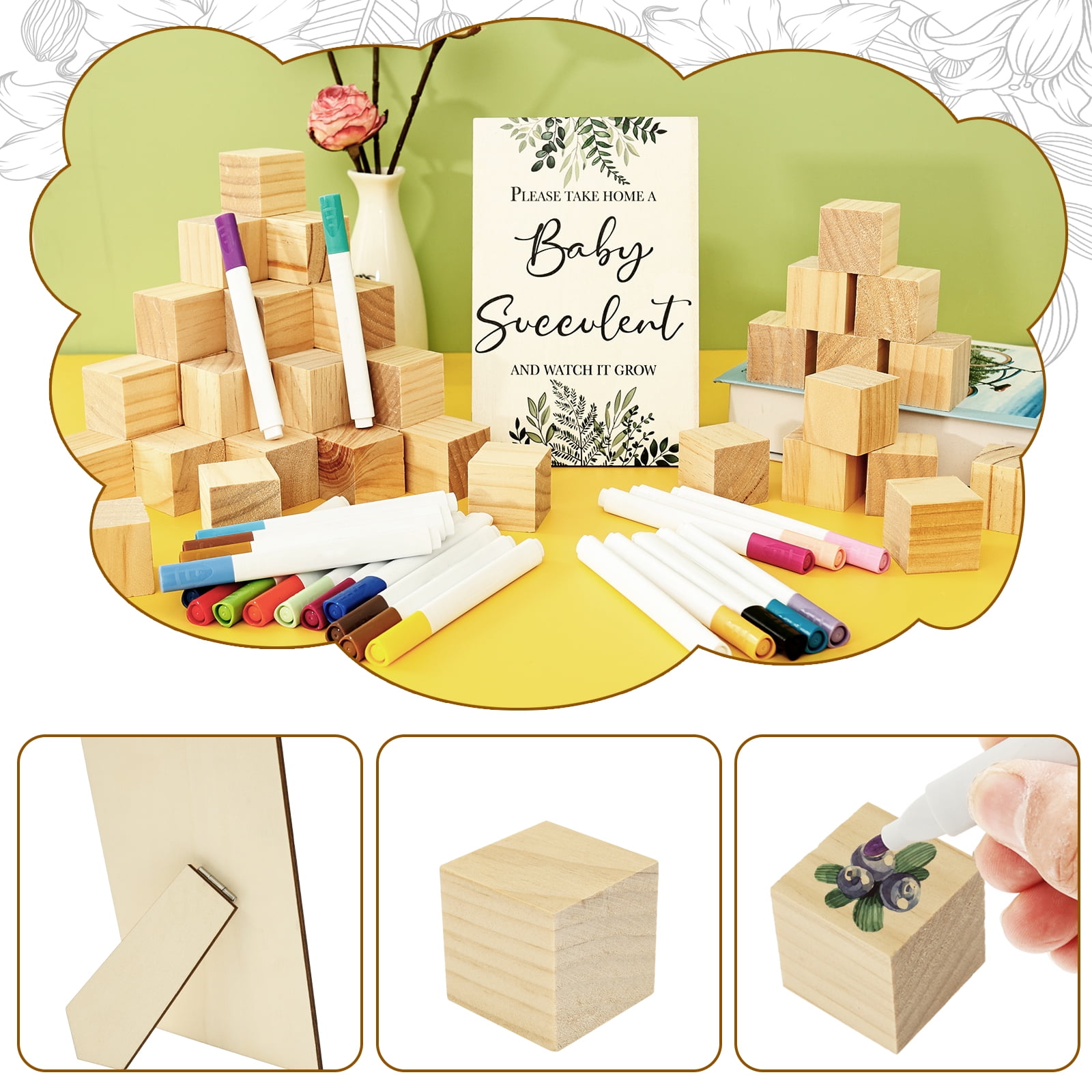 75 Pcs Baby Shower Games Sign Kit Unique Baby Shower Blocks to Decorate Game Kit with 50 Blocks 24 Markers and 1 Sign for Boy and Girl Party