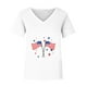 thumbnail image 4 of Puntoco 2024 tops de verano para mujer, tops de moda para mujer, Color sólido, cuello en V, Día de la independencia, encaje, bola de pelo, manga abombada, manga corta, 4 of 5