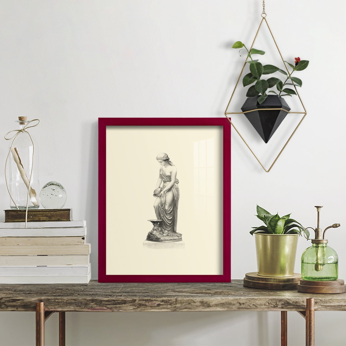 Classical Statuary II -Framed Print w/glass-Cherry Red