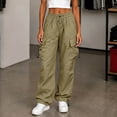 thumbnail image 2 of Teylalorva Women's Cargo Pants Straight-Leg Loose with Pockets Trousers Khaki Size L, 2 of 6