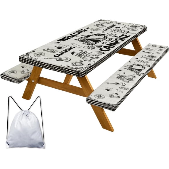 Picnic Table Cover with Bench Covers Tent and Car Waterproof Patio Tablecloth with Elastic Edges 72"*30" Windproof Outdoor