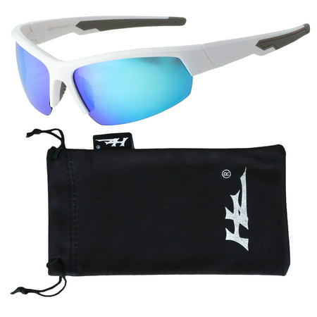 HZ Series Ascendancy - Premium Polarized Sunglasses by Hornz - Gloss White Frame - Blue Ice Mirror Lens
