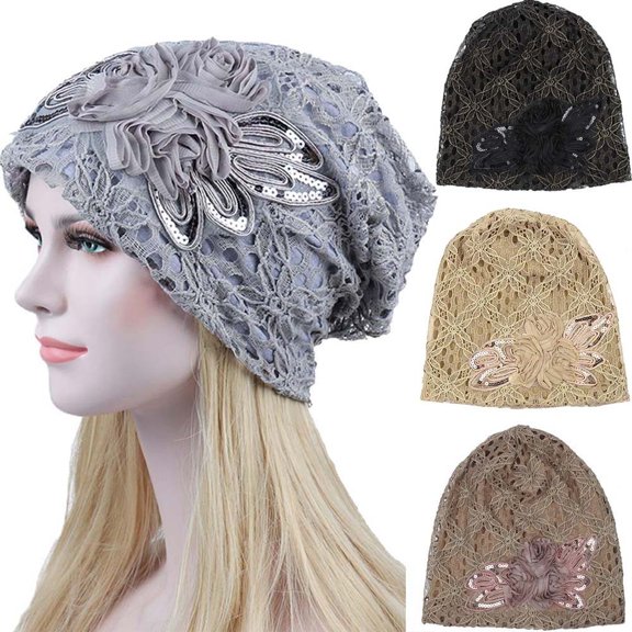 Sales 2026 Under $5 Coffee Beanie GIJNRIUIUA Lace Head Flower Slouchy Cap Women Baggy Hat Turban Baseball Caps Muslim Headwear