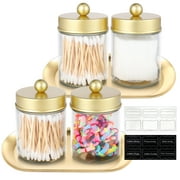 Bocaoying 6 Pack Glass Apothecary Jar with Tray, 9.5 oz Qtip Holder Dispenser for Cotton Ball, Cotton Swab Holder, Cotton Ball Storage, Bathroom Canister Storage for Cotton Swab, Bathroom Jars for Floss, Candy