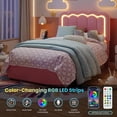 thumbnail image 3 of SHA CERLIN Upholstered Twin Size Bed Frame with LED Lights and Large Storage Drawer, Velvet Platform Bed with Adjustable Wavy Headboard, Noise Free, Easy Assembly, No Box Spring Needed, Soft Pink, 3 of 6